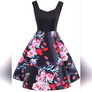 1950s Floral Swing Dress